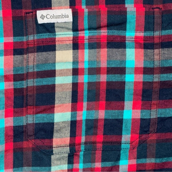 Columbia Mens Blue Red Aqua Plaid Button-up Shirt Men's Size 4XL Tall Big & Tall - Picture 4 of 7